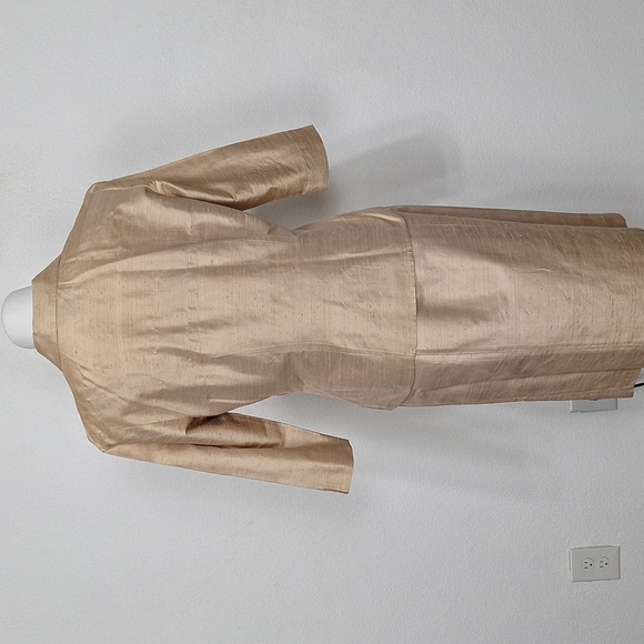 Finity Tan Quiet Luxury Cocktail 100% Silk Jacket and Dress Two Piece Set Size 8 - Picture 9 of 15